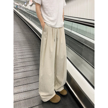 Summer Pink Thin Pants Men Fashion Black Casual Pants Men Streetwear Hip-hop Loose Wide Leg Pants Mens Ice Silk Trousers